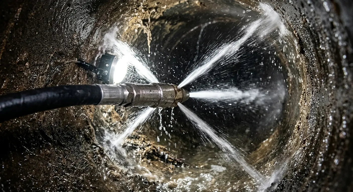 High-pressure hydro jetting nozzle cleaning sewer pipe for Sewer Cleanout in Winter Garden